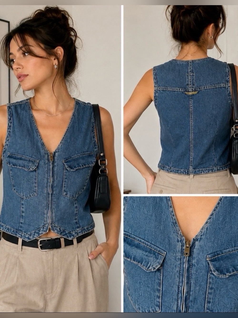 Anthropologie Women's Denim Zip-Front Vest - Blue